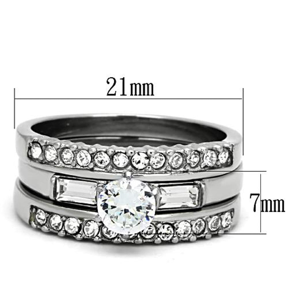 ARTK973 Women's 1Ct Round Cut & Baguette 3 Piece Wedding & Engagement Ring Set Size 5-10