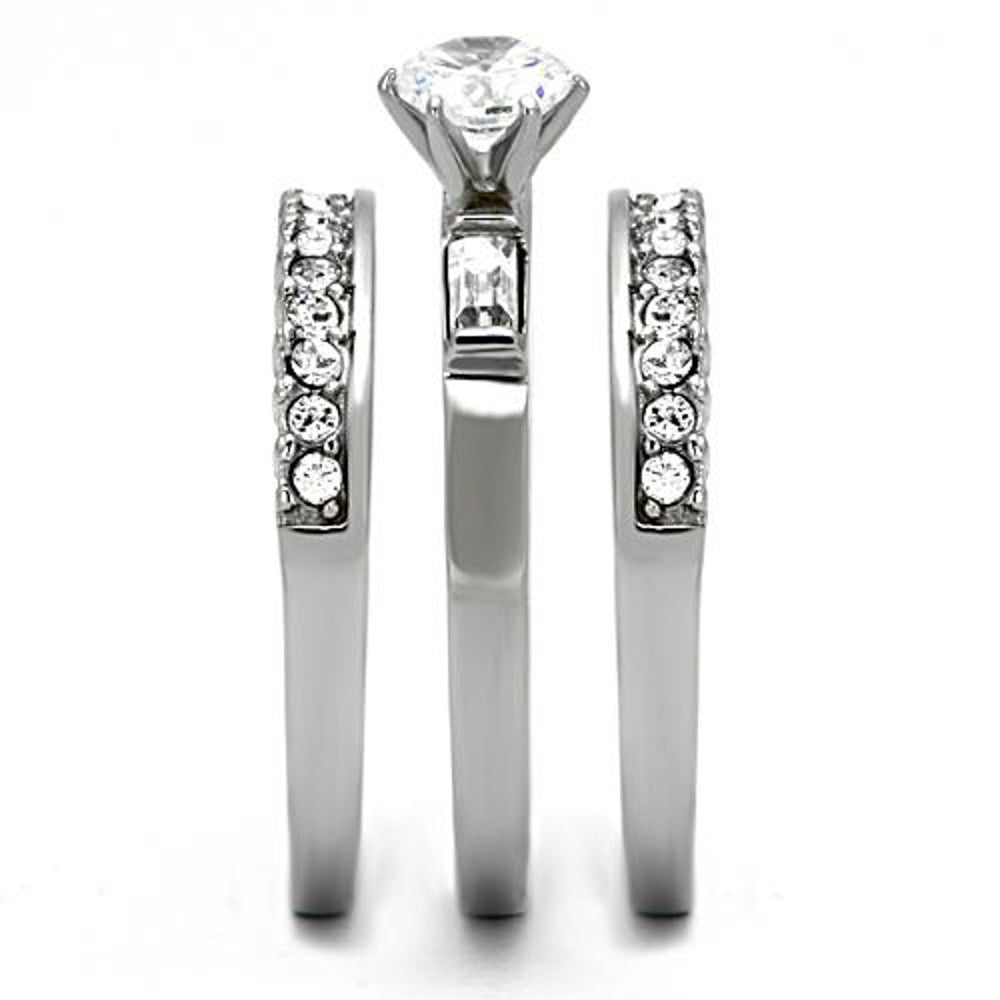 ARTK973 Women's 1Ct Round Cut & Baguette 3 Piece Wedding & Engagement Ring Set Size 5-10