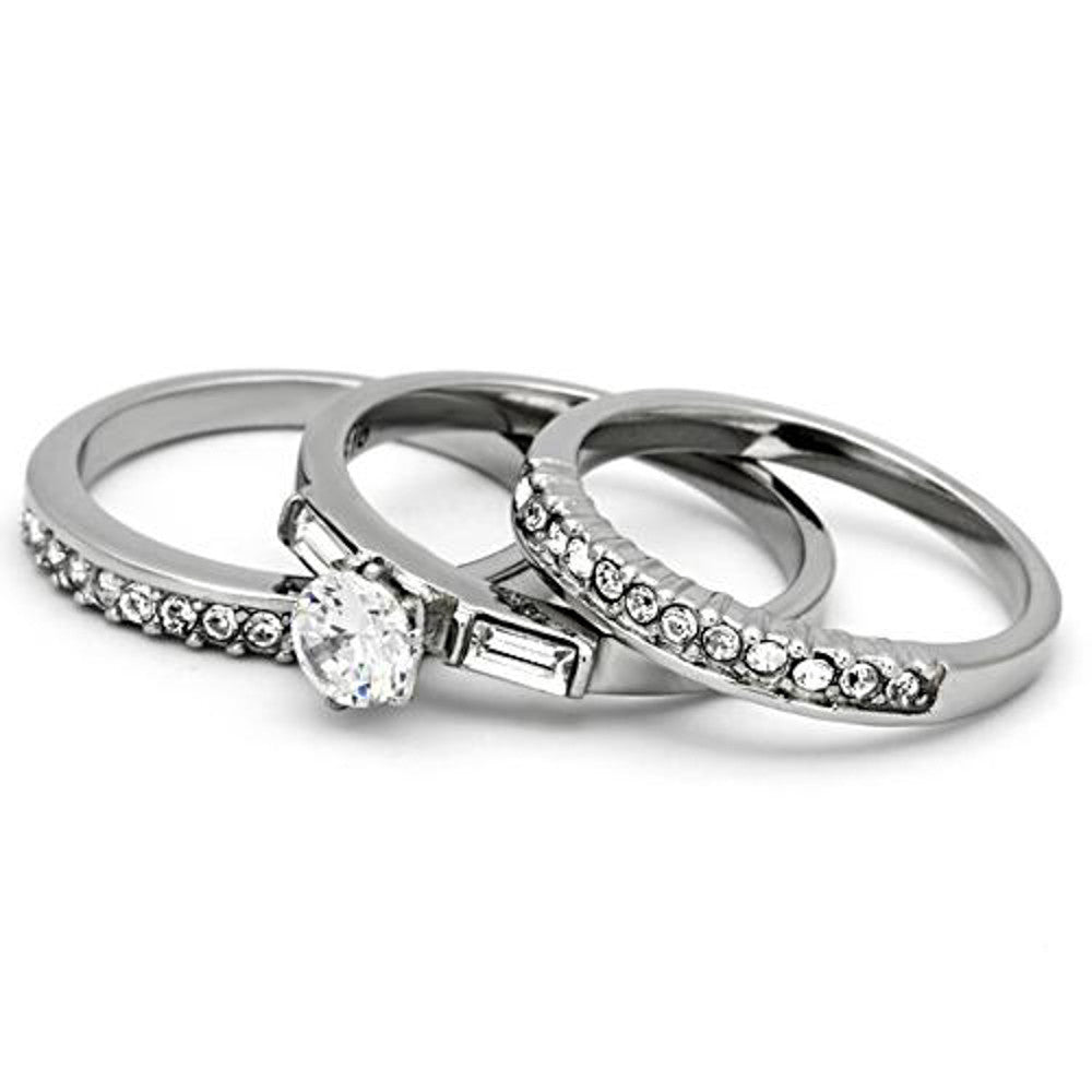 ARTK973 Women's 1Ct Round Cut & Baguette 3 Piece Wedding & Engagement Ring Set Size 5-10