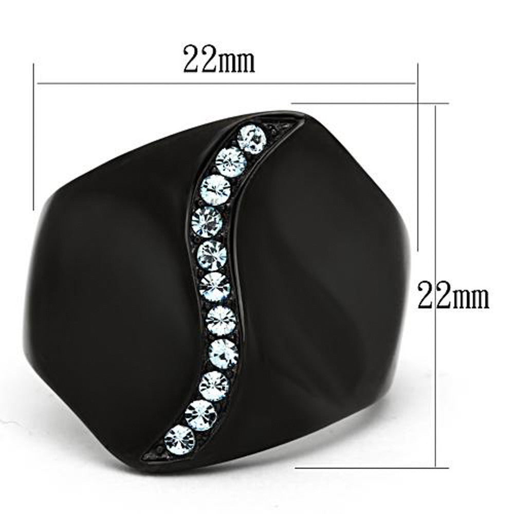 ARTK991 Stainless Steel Women's Aquamarine Crystal Black Wide Band Fashion Ring Sz 5-10