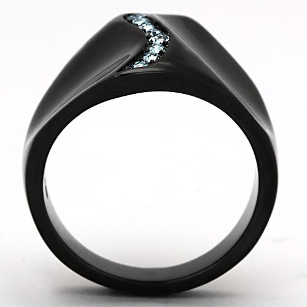 ARTK991 Stainless Steel Women's Aquamarine Crystal Black Wide Band Fashion Ring Sz 5-10