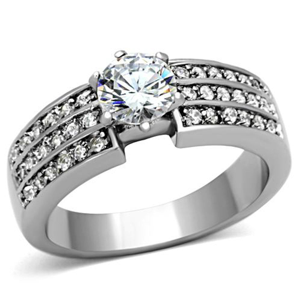 Stainless Steel 1.02 Ct Round Cut Cubic Zirconia Engagement Ring Women's Sz 5-10