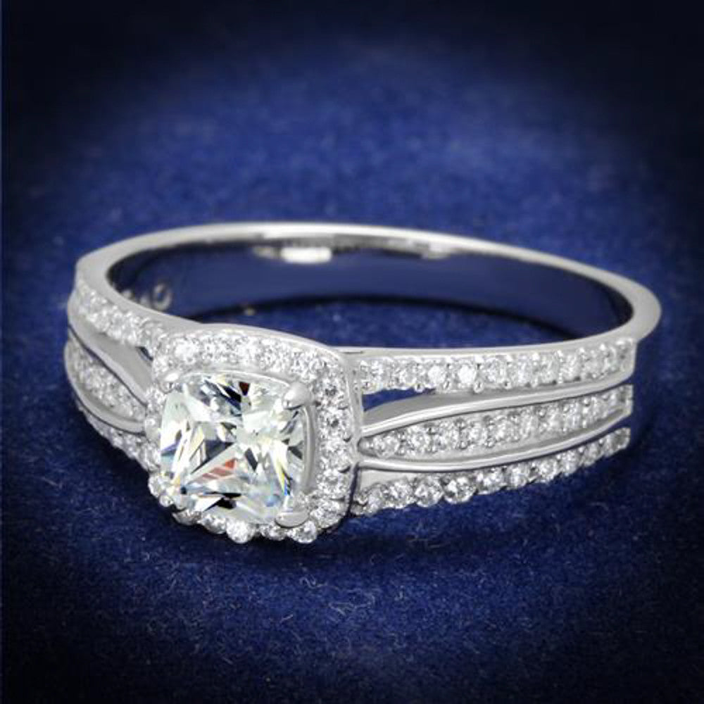 Women's .925 Sterling Silver Rhodium Plated .66Ct Cushion Cut Cz Engagement Ring