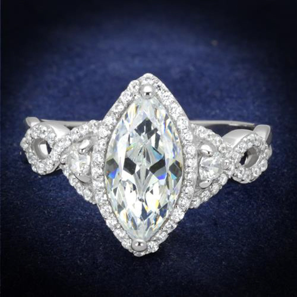 Women's .925 Sterling Silver Rhodium Plated 1.8 Ct Marquise Cz Engagement Ring