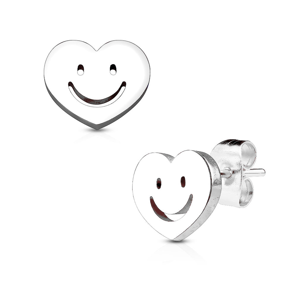 MJ-SE2413 Heart with Smile 316L Stainless Steel Earring Studs Pair