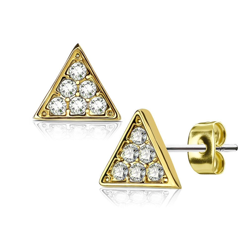 MJ-EA-025 Pair of Crystal Paved Triangle 316L Surgical Steel Post Earring Studs