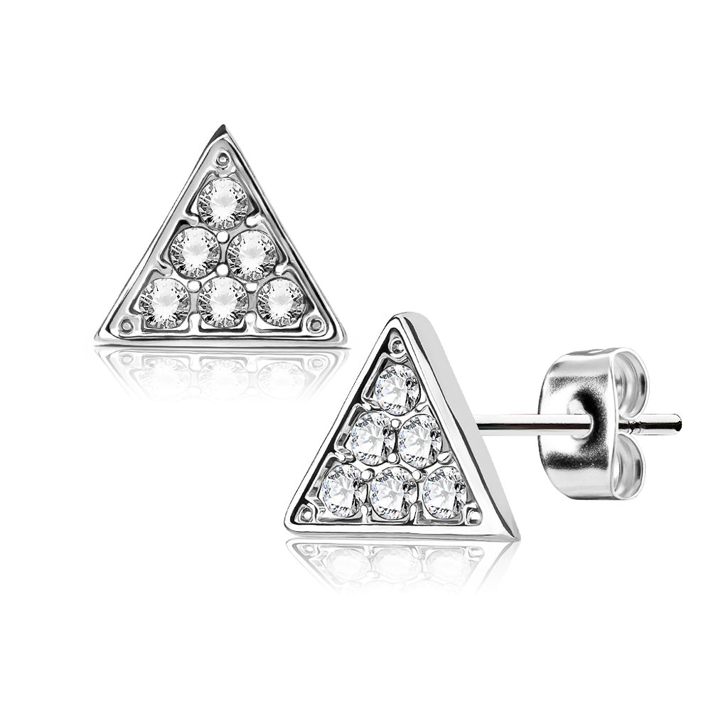 MJ-EA-025 Pair of Crystal Paved Triangle 316L Surgical Steel Post Earring Studs