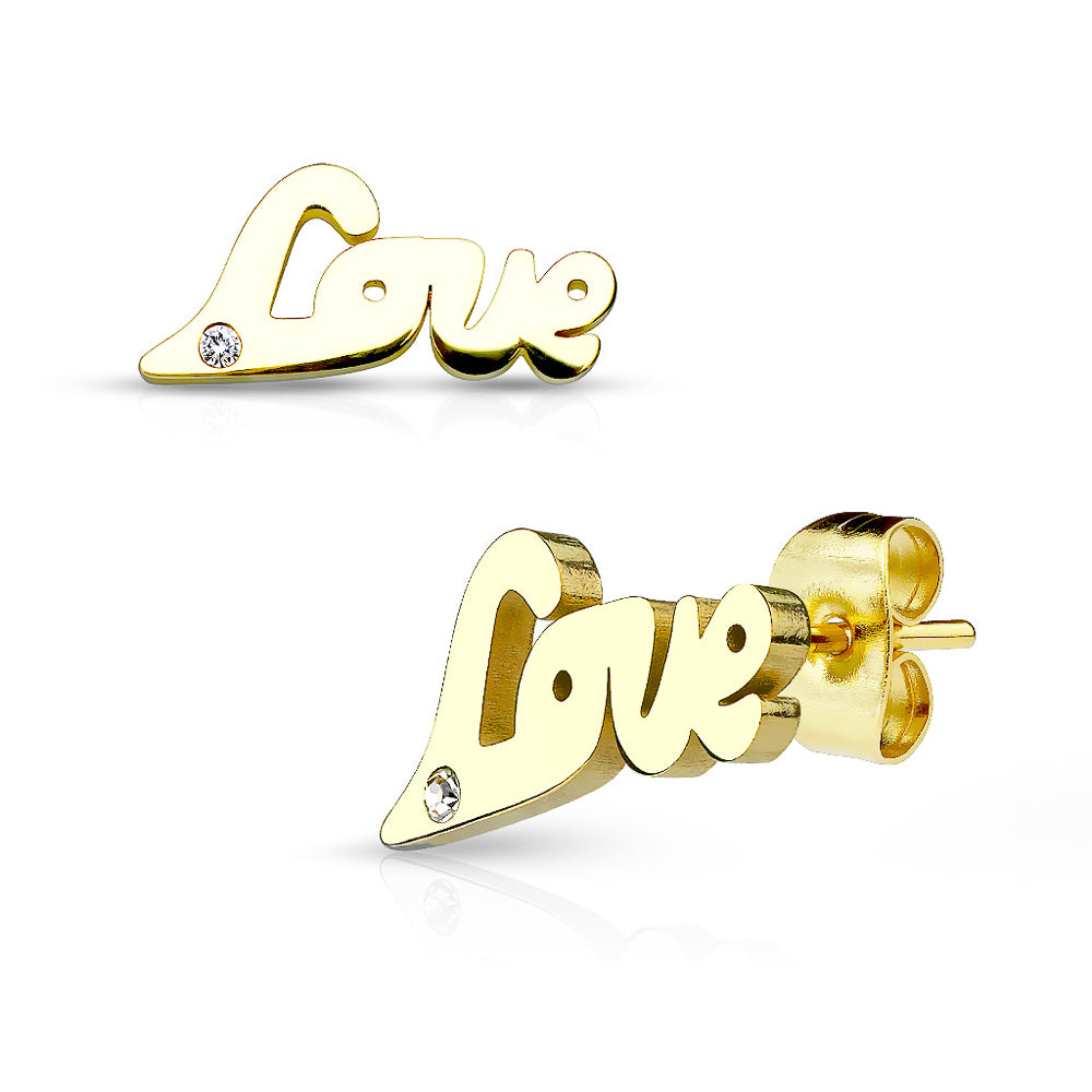 MJ-SE2493 Love with Clear gem 316L Stainless Steel Earring Studs Pair