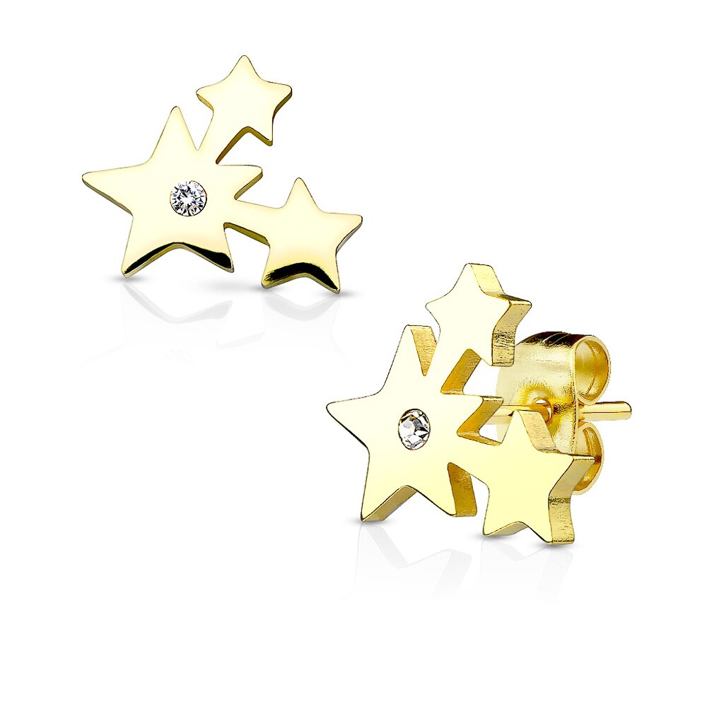 MJ-SE2504 Three Cluster Stars with Crystal 316L Stainless Steel Earring Studs Pair