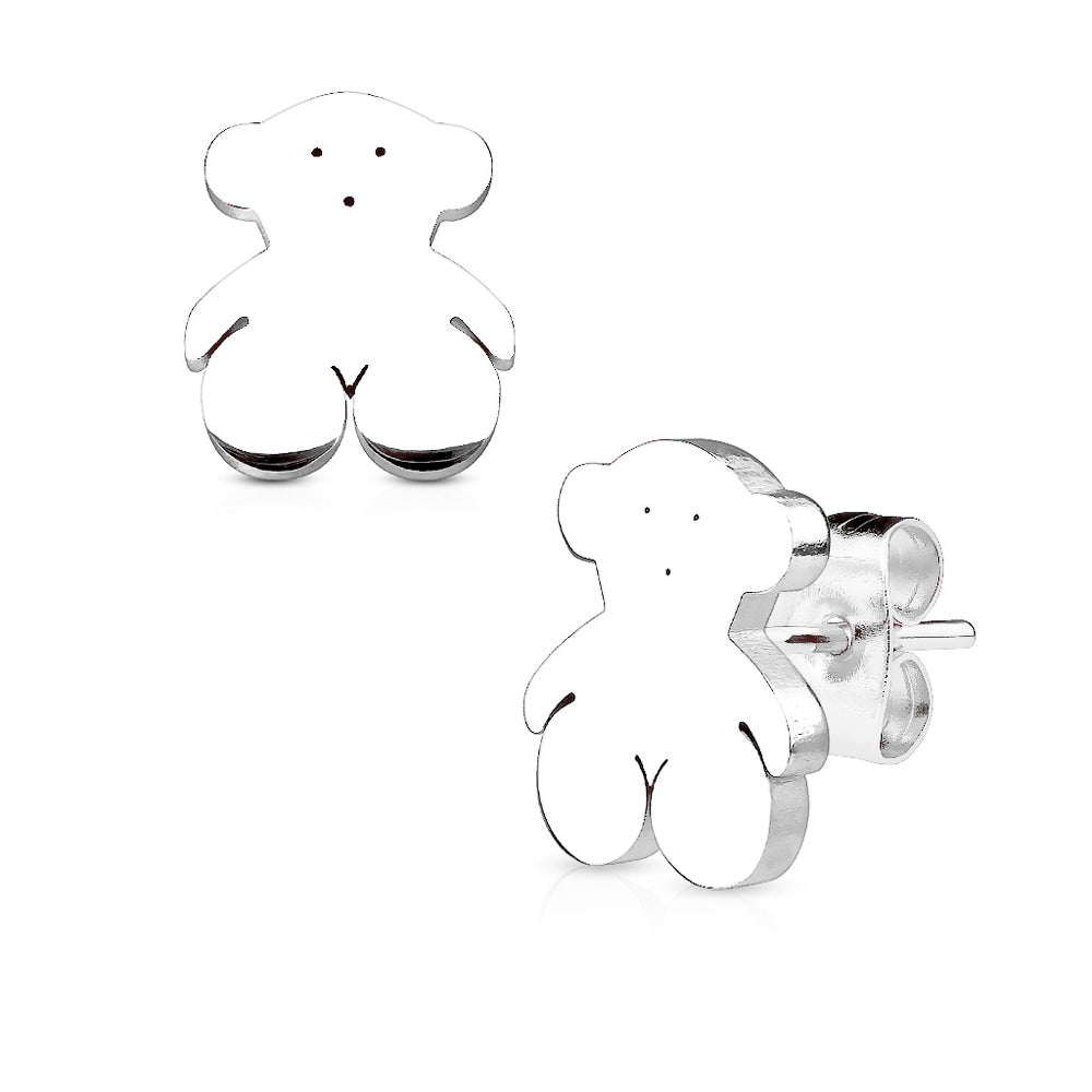 MJ-SE2444 Teddy Bear 316L Stainless Steel Earring Studs Pair