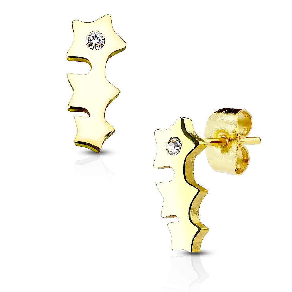 MJ-SE2501 Triple Star with Crystal 316L Stainless Steel Earring Studs Pair