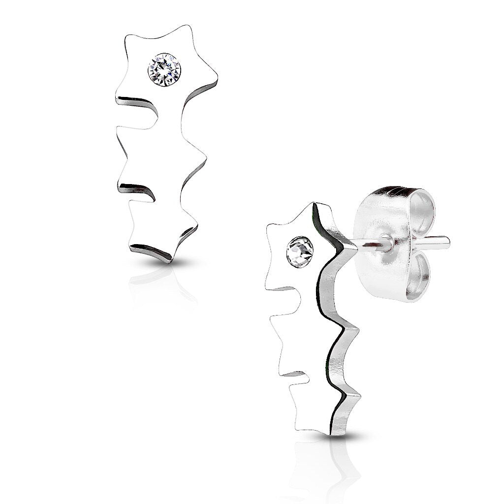 MJ-SE2501 Triple Star with Crystal 316L Stainless Steel Earring Studs Pair