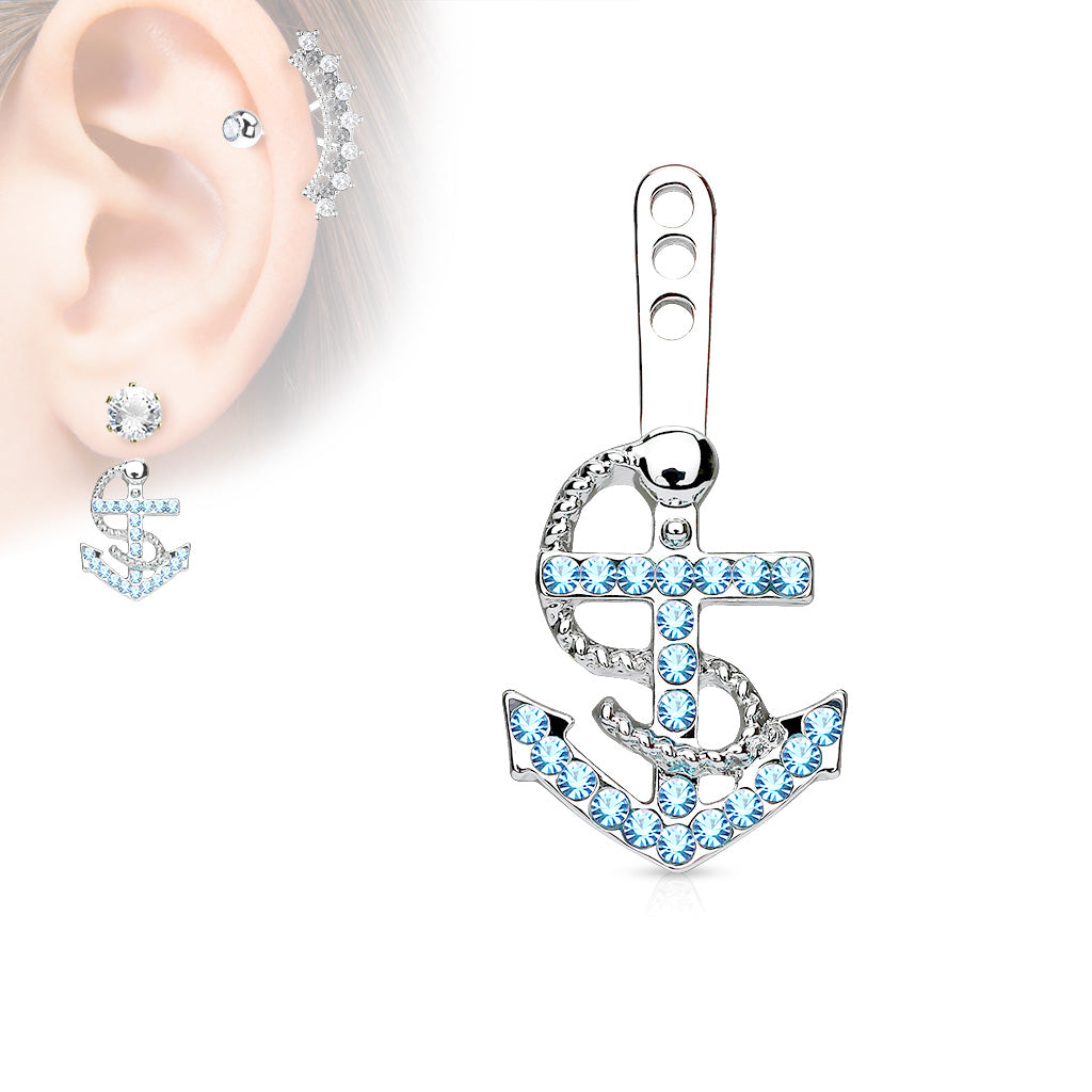 MJ-ED-042 Gem Paved Anchor Earring Jacket / Cartilage Stud Add on Dangle