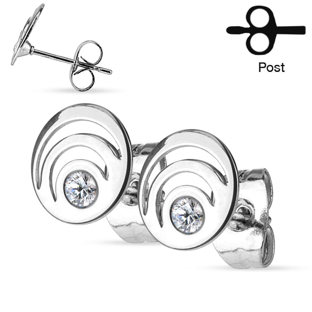 MJ-SE2909 Pair of Crystal Set Triple Loop 316L Surgical Steel Ear Studs