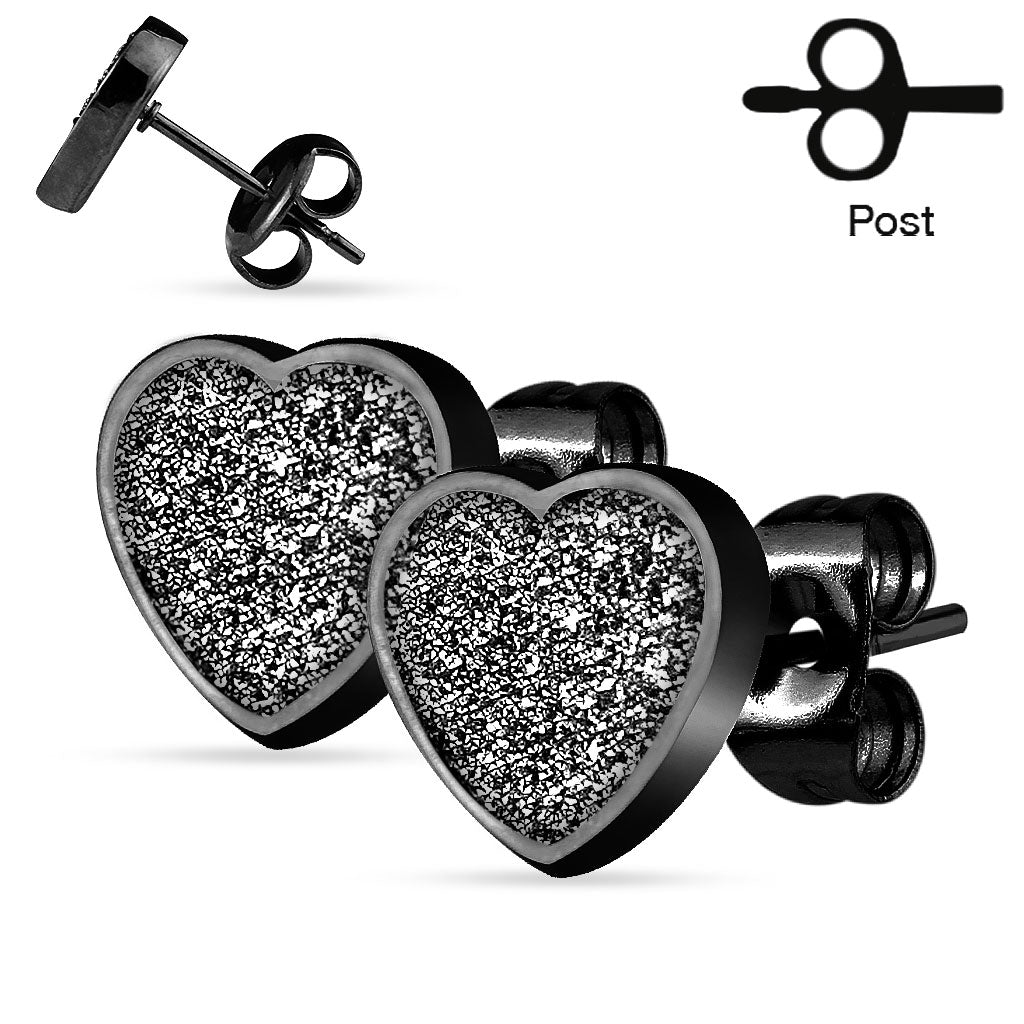 MJ-SEZHT Pair of 316L Stainless Steel Heart Sand Glitter Stud Earrings