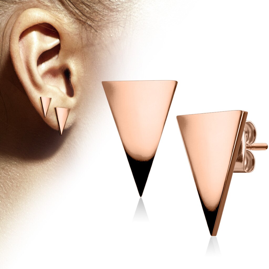 MJ-SE3292 Pair of Plain Hand Polished Triangle 316L Stainless Steel Earring Studs