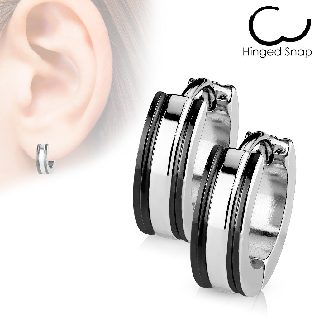 MJ-SSE-017 Pair of 316L Surgical Stainless Steel 2 Tone Hoop Earring with IP Edges