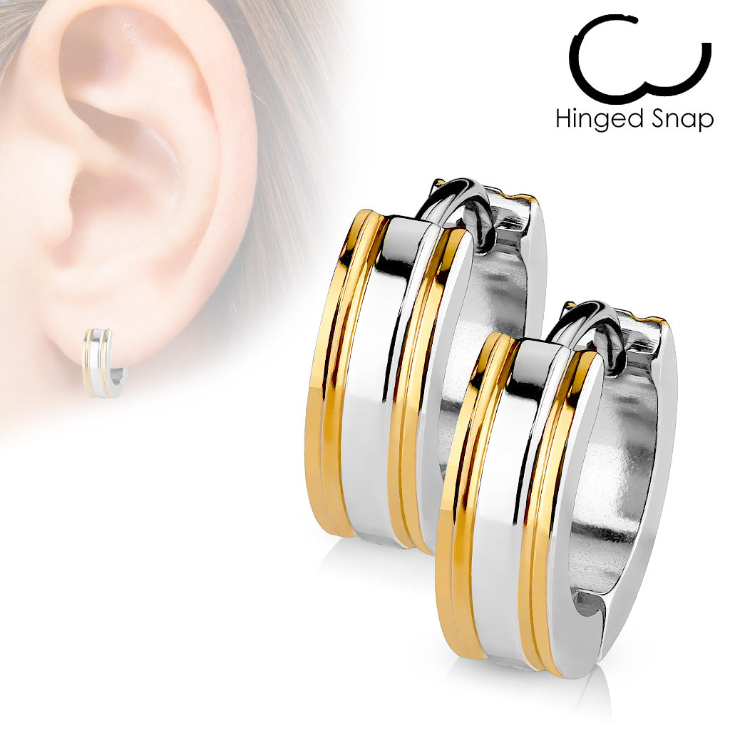 MJ-SSE-017 Pair of 316L Surgical Stainless Steel 2 Tone Hoop Earring with IP Edges