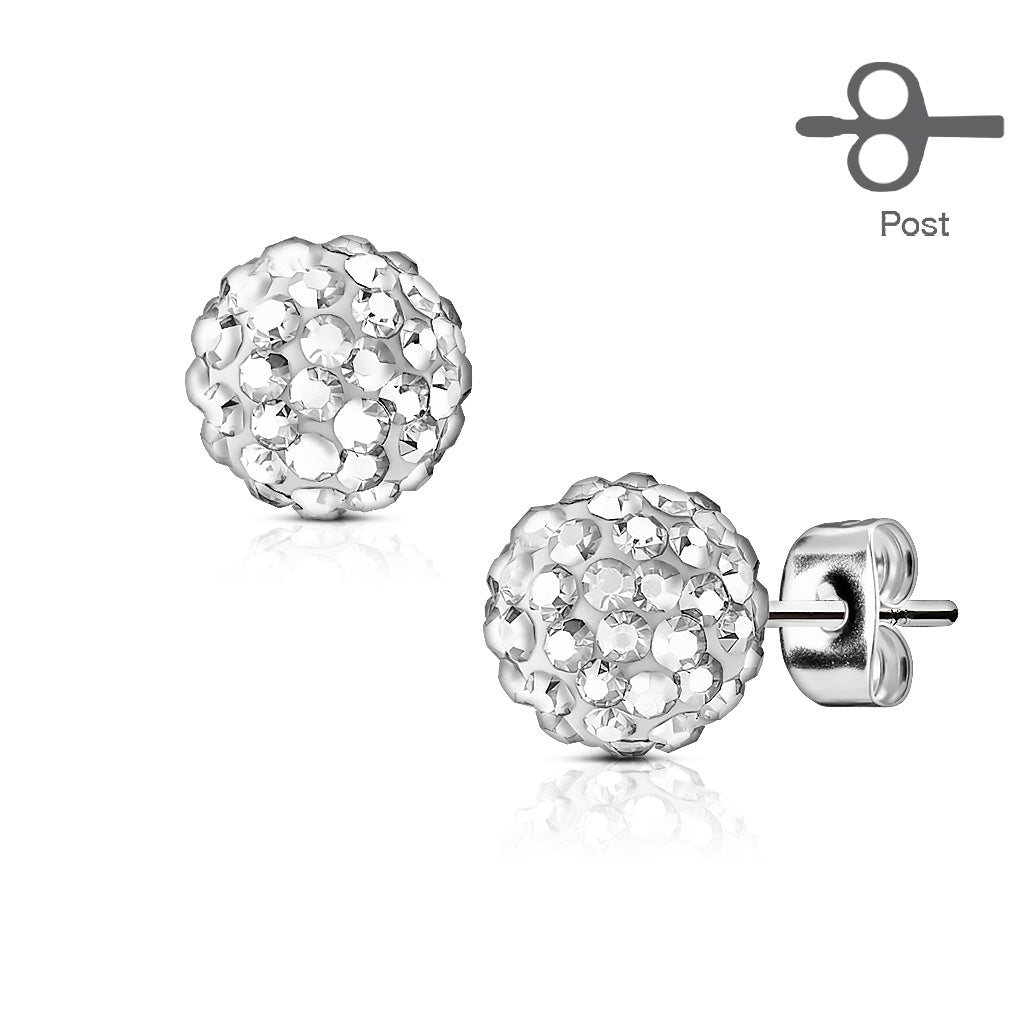 MJ-SE0106 Pair of 316L Surgical Steel Stud Earring with Multi Crystal Ferido Ball