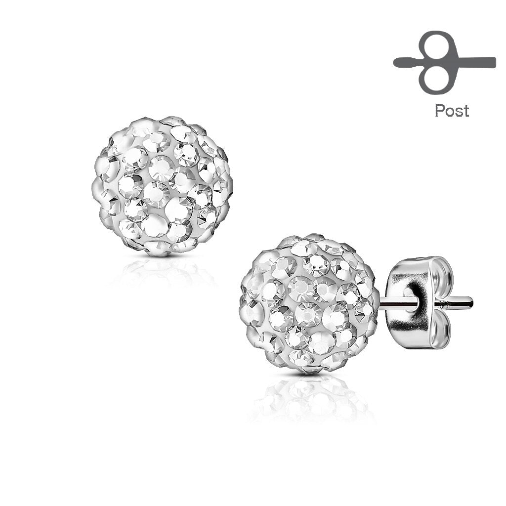 MJ-SE0106 Pair of 316L Surgical Steel Stud Earring with Multi Crystal Ferido Ball