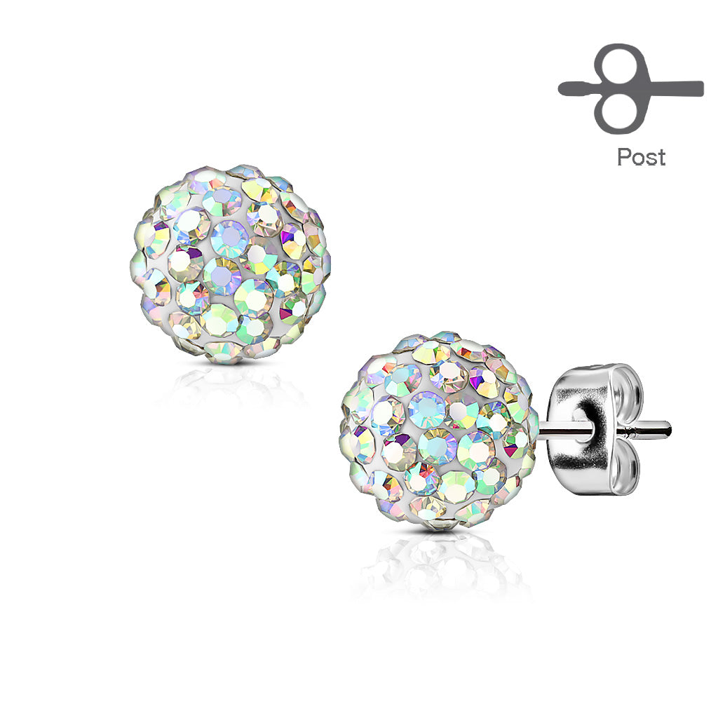 MJ-SE0106 Pair of 316L Surgical Steel Stud Earring with Multi Crystal Ferido Ball