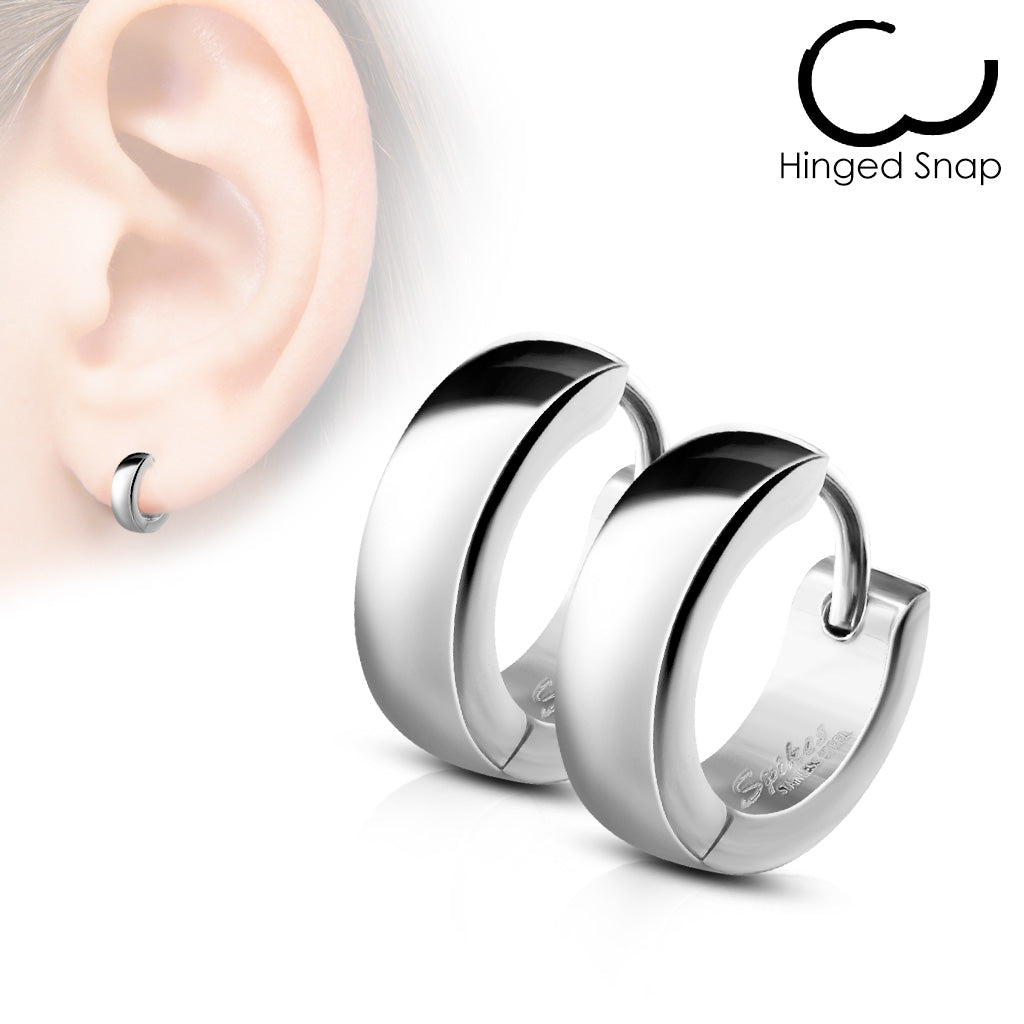 MJ-SE2003 Pair of Classic Plain Dome Hoop/Huggie Stainless Steel Earrings