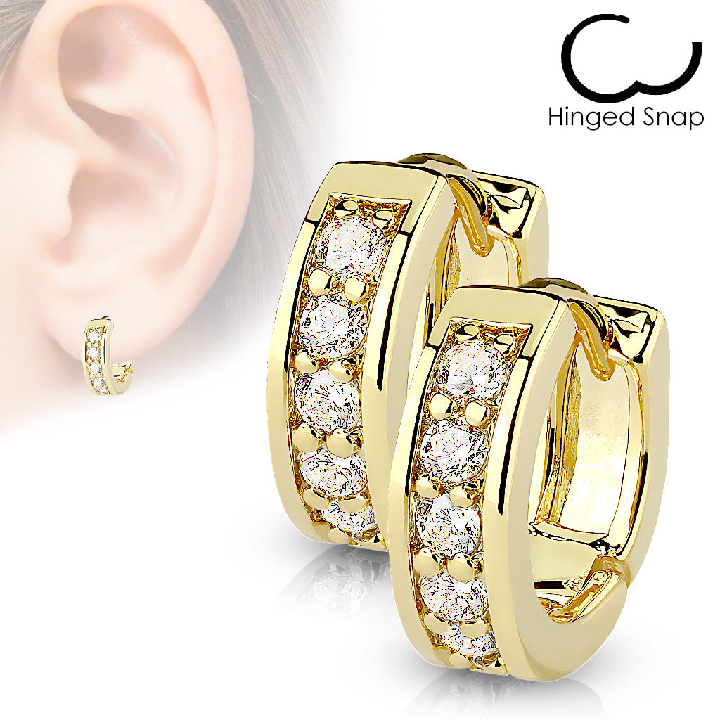 MJ-EB-005 Pair of Channel Set CZ Half Circle Hoop Earrings 316L Surgical Steel Post