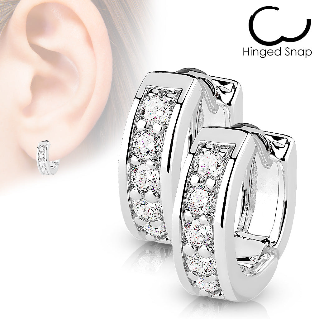 MJ-EB-005 Pair of Channel Set CZ Half Circle Hoop Earrings 316L Surgical Steel Post