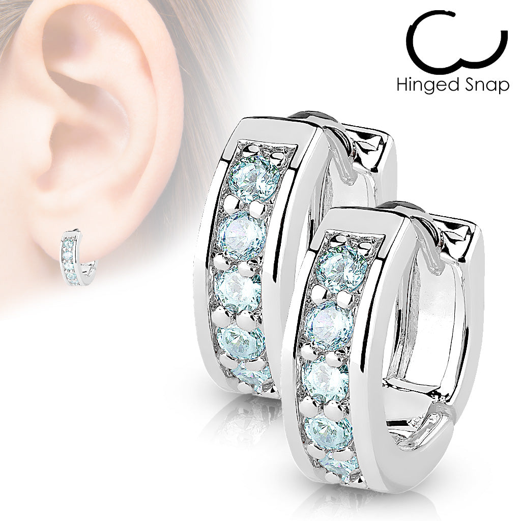 MJ-EB-005 Pair of Channel Set CZ Half Circle Hoop Earrings 316L Surgical Steel Post