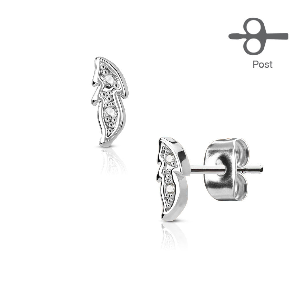 MJ-EA-003 Pair of CZ Paved Small Leaf 316L Surgical Steel Post Earring Studs