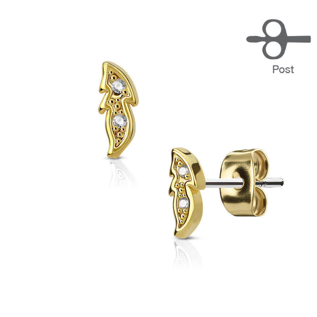 MJ-EA-003 Pair of CZ Paved Small Leaf 316L Surgical Steel Post Earring Studs