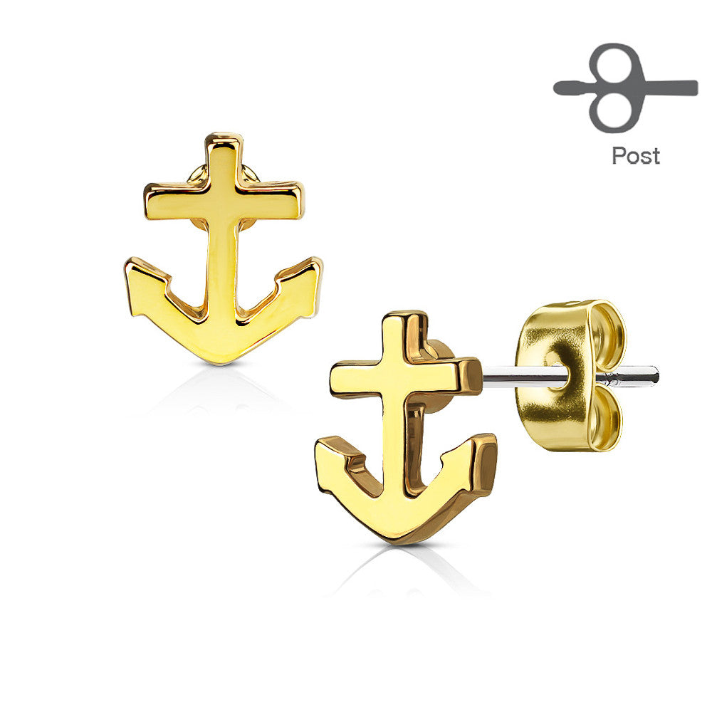 MJ-EA-024 Pair of Anchor 316L Surgical Steel Post Earring Studs