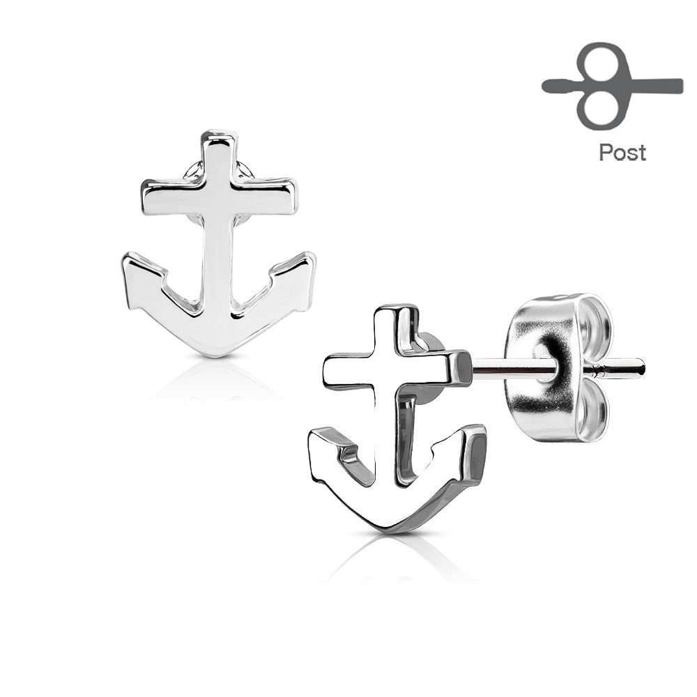 MJ-EA-024 Pair of Anchor 316L Surgical Steel Post Earring Studs