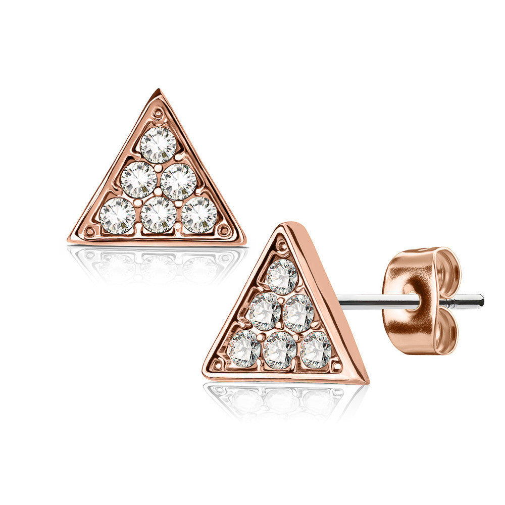 MJ-EA-025 Pair of Crystal Paved Triangle 316L Surgical Steel Post Earring Studs