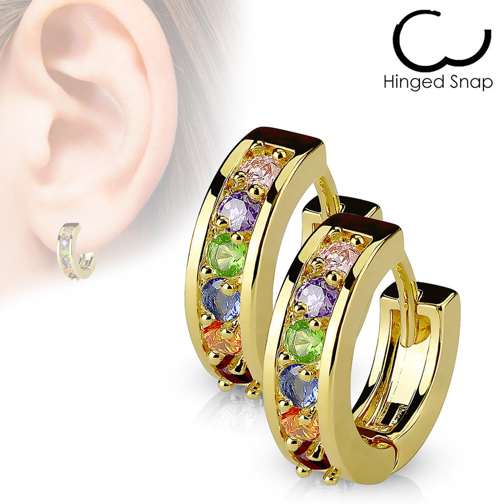 MJ-EB-001 Pair of Paved CZ Gold Plated Over 316L Surgical Steel Post Earrings