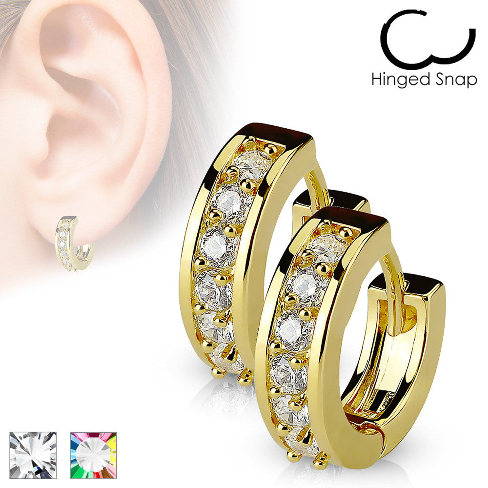 MJ-EB-001 Pair of Paved CZ Gold Plated Over 316L Surgical Steel Post Earrings