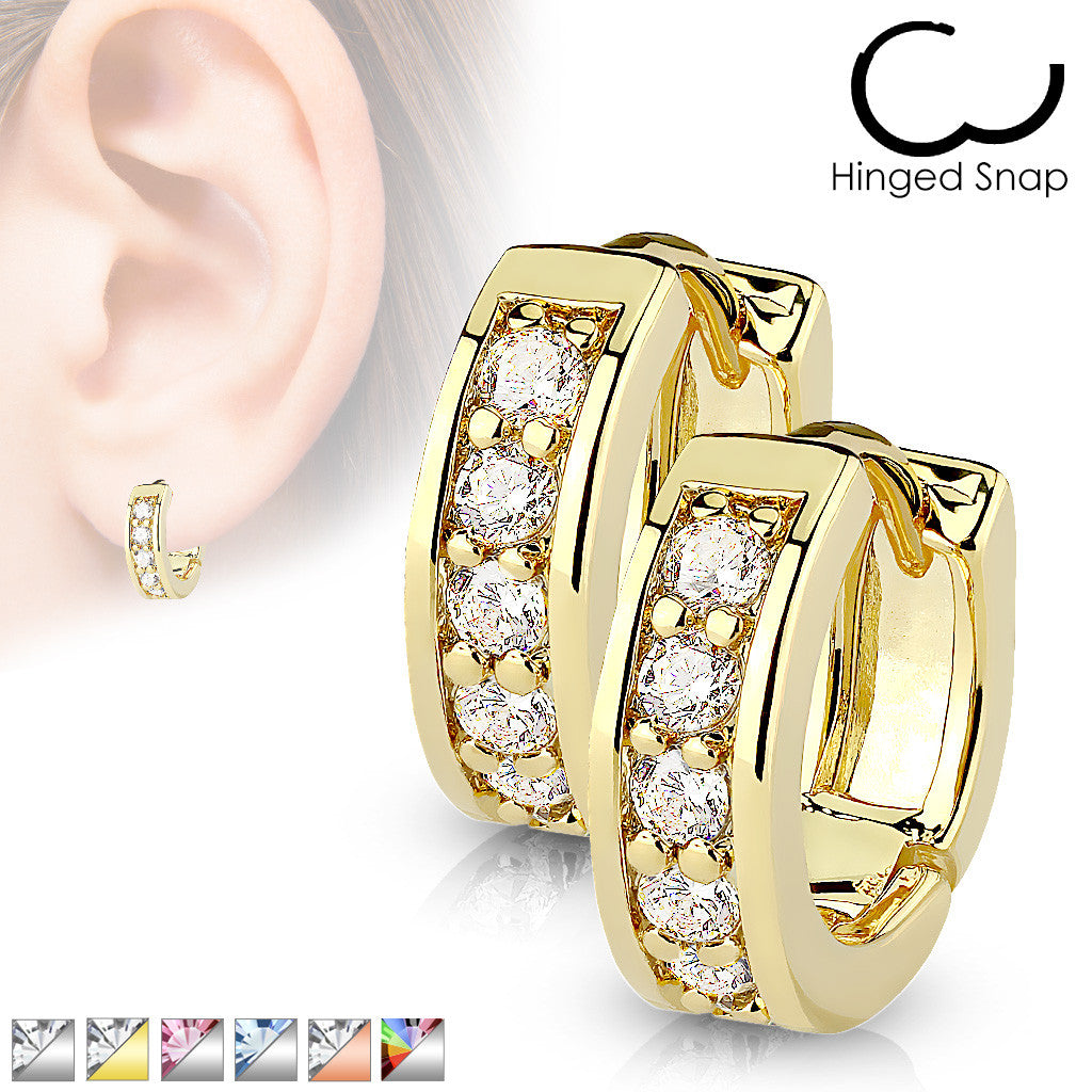 MJ-EB-005 Pair of Channel Set CZ Half Circle Hoop Earrings 316L Surgical Steel Post