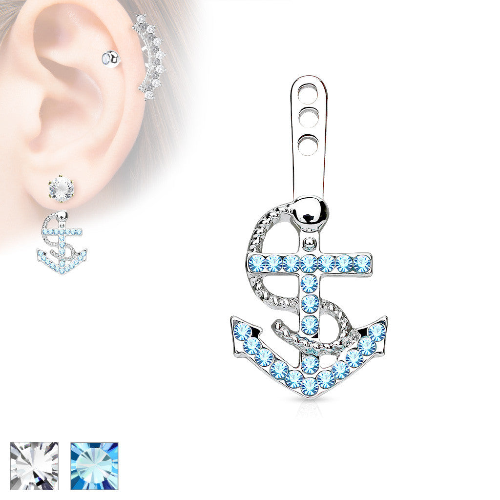 MJ-ED-042 Gem Paved Anchor Earring Jacket / Cartilage Stud Add on Dangle