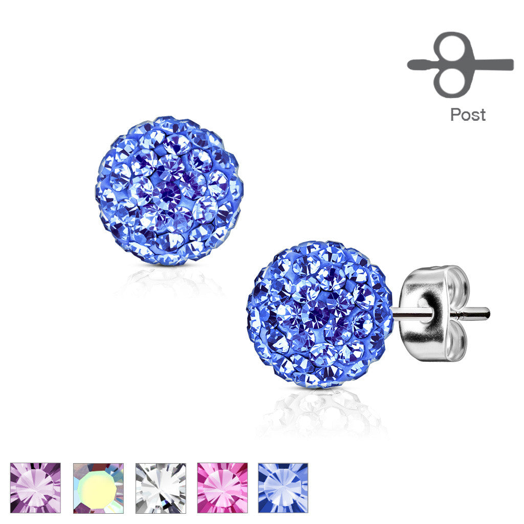 MJ-SE0106 Pair of 316L Surgical Steel Stud Earring with Multi Crystal Ferido Ball