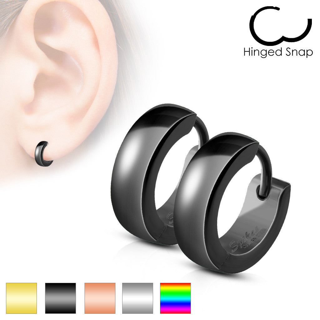 MJ-SE2003 Pair of Classic Plain Dome Hoop/Huggie Stainless Steel Earrings