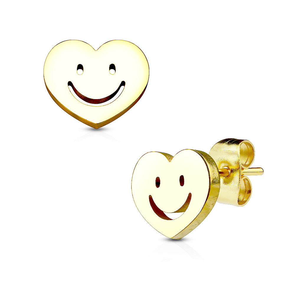 MJ-SE2413 Heart with Smile 316L Stainless Steel Earring Studs Pair