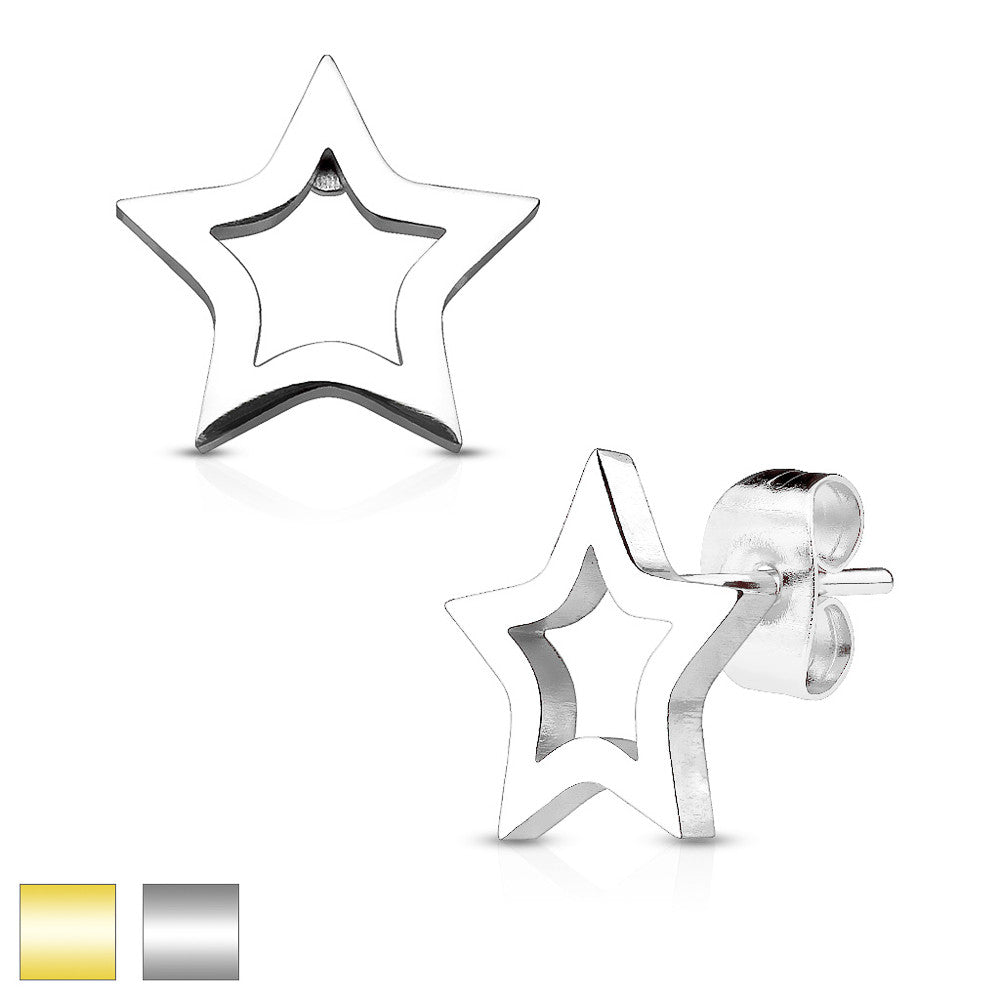 MJ-SE2423 Hollow Star 316L Stainless Steel Earring Studs Pair