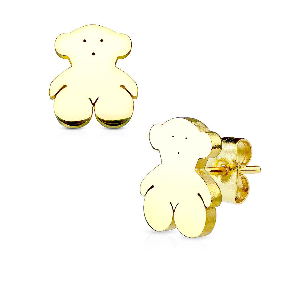 MJ-SE2444 Teddy Bear 316L Stainless Steel Earring Studs Pair