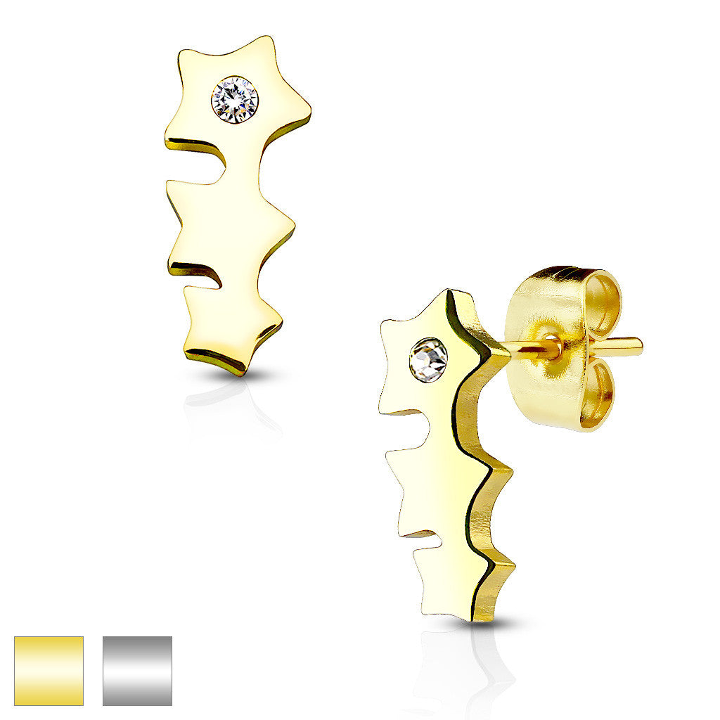 MJ-SE2501 Triple Star with Crystal 316L Stainless Steel Earring Studs Pair