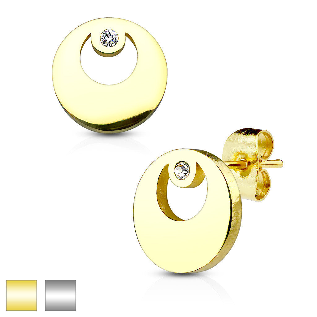 MJ-SE2508 Round with Crystal 316L Stainless Steel Earring Studs Pair