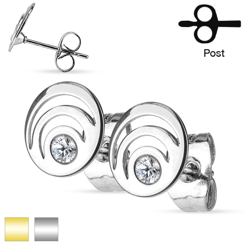 MJ-SE2909 Pair of Crystal Set Triple Loop 316L Surgical Steel Ear Studs