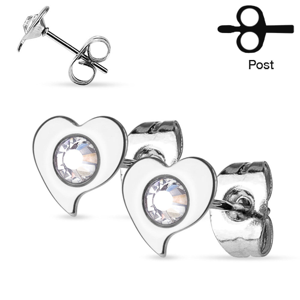 MJ-SE2910 Pair of Crystal Set Heart 316L Surgical Steel Ear Studs