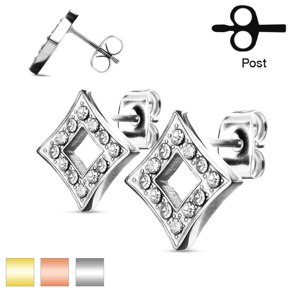 MJ-SE3046 Pair of CZ Paved Hollow Diamond Stainless Steel Stud Earrings