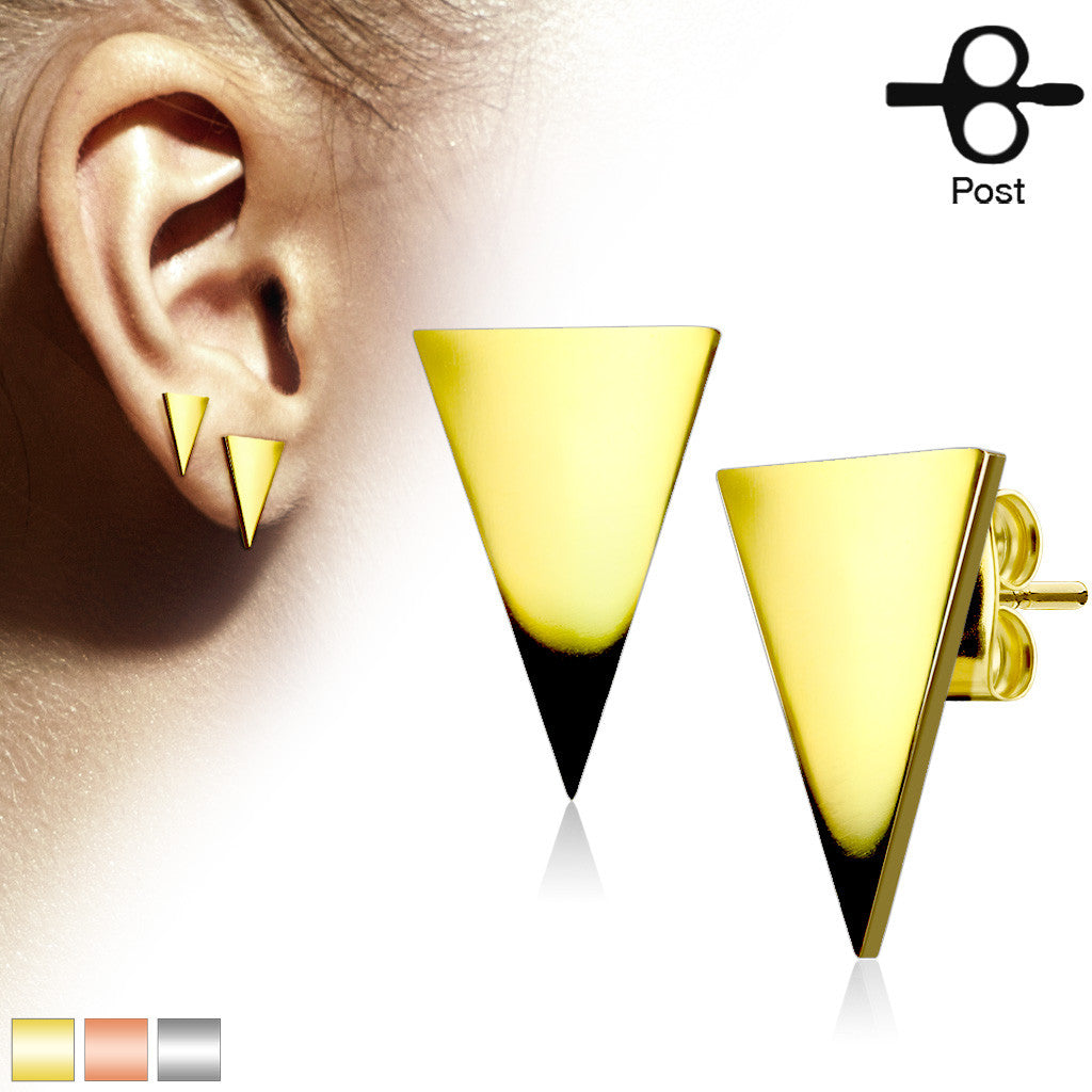 MJ-SE3292 Pair of Plain Hand Polished Triangle 316L Stainless Steel Earring Studs