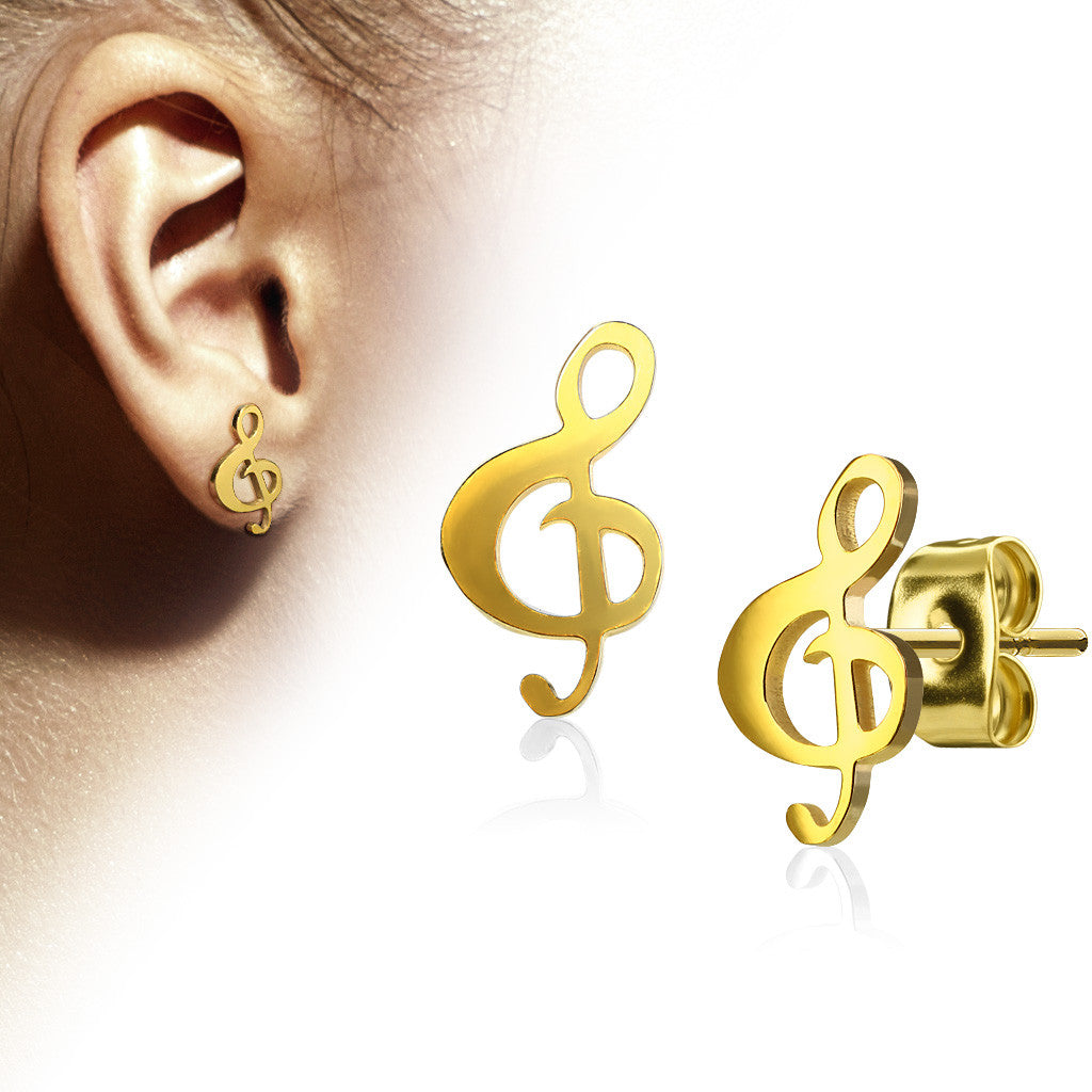 MJ-SE3302 Pair of Hand Polished Music Clef 316L Stainless Steel Earring Studs